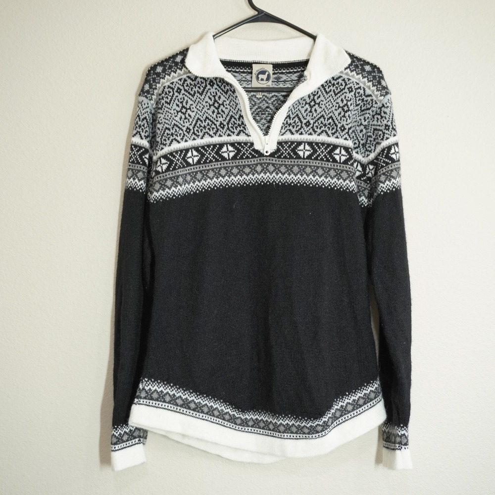 Artesania Womens Large Quarter Zip Sweater Black Nordic Alpaca Blend Cozy Winter